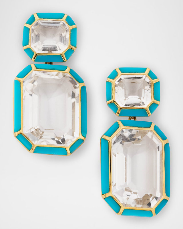 Melange 18K Yellow Gold Rock Crystal Emerald Cut Earrings